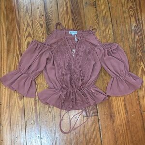 Two Sisters The Label Open Shoulder Peasant Boho Style Blouse
